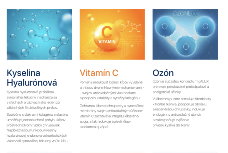 Zloženie TriJalux - Vitamíc C, Ozón, Kyselina Hyalurónová - RazovaVlnaRS.sk